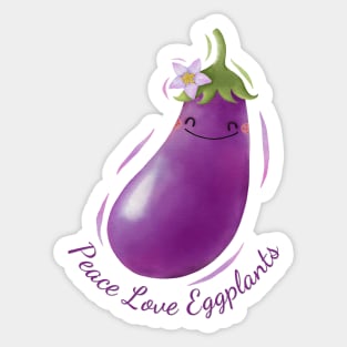 Peace Love Eggplants Watercolor Cute Sticker